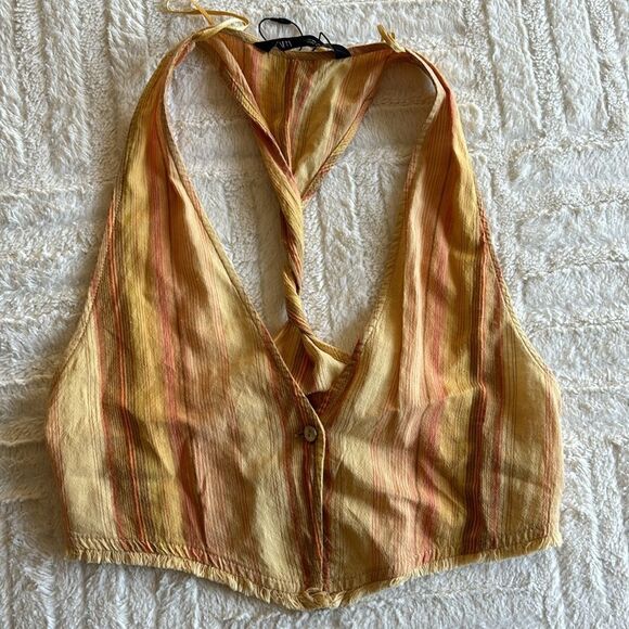 Zara‎ Women's Tan & Yellow striped vest tank Crop-top size xs - Picture 2 of 10